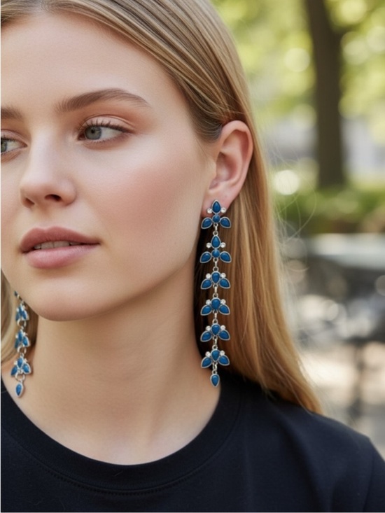 Jewelry - Blue Drop Floral Statement Earrings